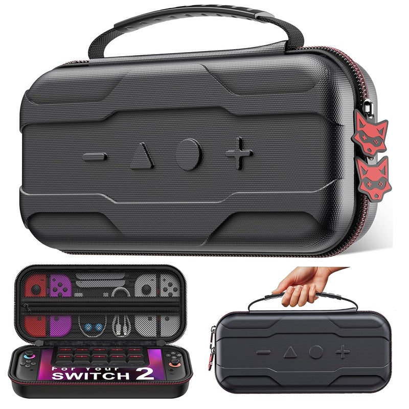 AXYBCOOL Store Switch 2 Case Compatible with Nintendo Switch 2(2025)/Switch/Switch OLED, Portable Hard Shell Switch 2 Travel Case for Accessories and Games with Cute Fox Shaped Zippers-Black - Image 1